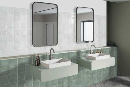Borriana_White_Mint_125x125Borriana 5" x 5" Wall Tiles in Mint Green and White in the Bathroom